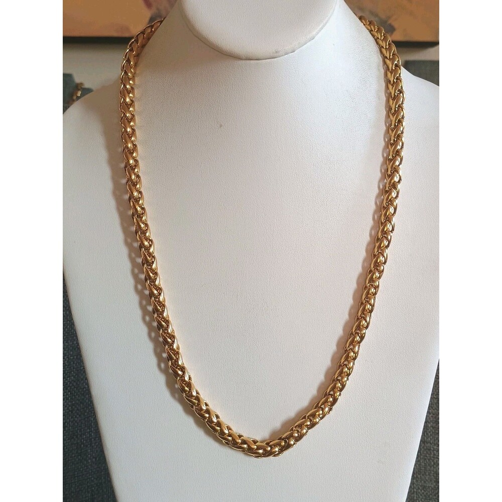 R Stamped Braided Heavy Vintage Gold Tone Necklace